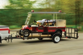 ASAP Off Road Specialty Vehicles makes a mini-ambulance with a fully enclosed driving cab (above) and an ATV equipped to fight wildfires (below).