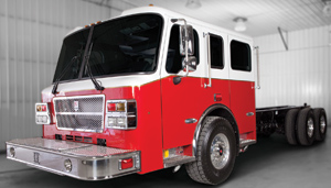 (1) Smeal Fire Apparatus debuted a new chassis series in two models: the Sentron I and II. Shown here is the Sentron II, designed as an entry-level apparatus chassis for small block engines.