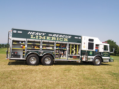 (6) KME built this rescue-pumper with a 2,000-gpm pump and plenty of walk-around storage space for the Limerick (PA) Fire Company.