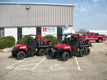 (4) HMA Fire recently furnished the United States Navy with utility terrain vehicles (UTVs), mounting UHP skid units that can put out 20 gpm with 1,200 psi at the nozzle.