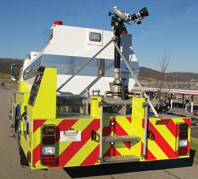 5 The Bromley (KY) Fire Department's foam tanker mounts a Task Force Tips 1,500-gpm Hurricane deck gun that's remote controlled