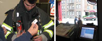 2 The NRL radio tag designed for the FDNY is sewn into a participating firefighter's bunker coat and emits data that are picked up by a mobile data terminal (MDT) on board the firefighter's fire vehicle