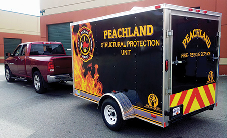 This WASP mobile sprinkler trailer was delivered to the Peachland Fire and Rescue Service, in British Columbia, Canada. It includes more than 1,500 feet of hose and sprinklers paired with SkyWave dual-mode terminals that allow the equipment to be operated remotely and off site