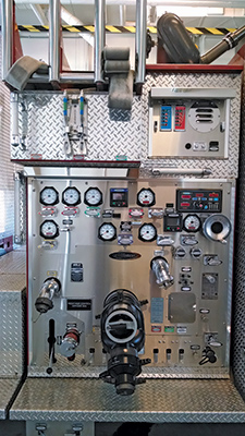  At the pump panel, physically check each gate and drain to make sure they are operational. Leave intake drains open or closed according to your department's protocol. Check tank and foam levels at the electric gauge for operation