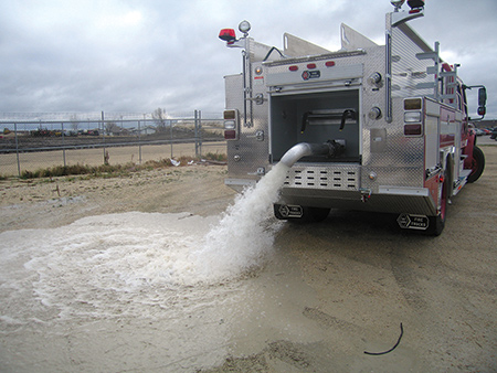 2 This jet dump valve was installed at the back of this tanker for a Canadian fire department by Fort Garry Fire Trucks. A jet dump uses the venturi effect to increase the flow of water from a dump valve. (Photo courtesy of Fort Garry Fire Trucks