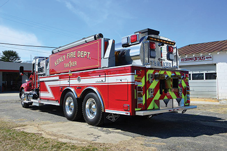 3 The Kenley (NC) Volunteer Fire Department had Spartan ER build this 2,500-gallon elliptical tanker with two three-inch tank fill inlets and one 10-inch square Newton Kwik-Dump valve at the rear of the vehicle. (Photo courtesy of Spartan ER.)