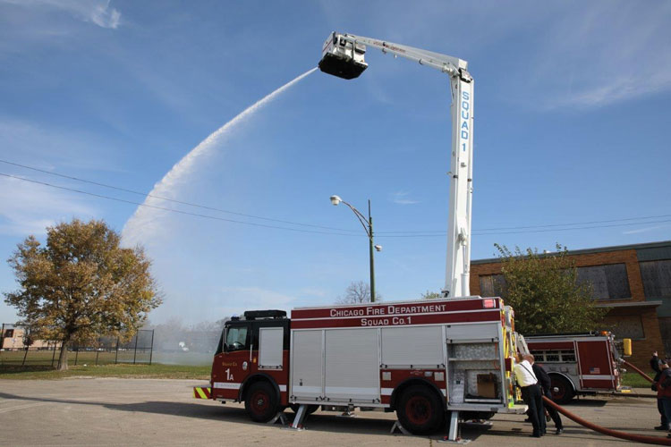 4 The aerial on the ACP-55 each rescue squad uses has a single joystick control with Smart Aerial technology that includes auto bedding, collision avoidance, soft touch ramp up and ramp down, and high- and low-range speeds.