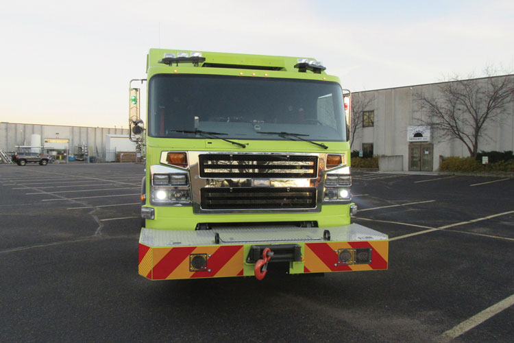 7 The two Rosenbauer rescues detailed to protect O’Hare International Airport are duplicates of those rescue squads protecting the north, central, and south sections of the city but are a different color. Shown is the O’Hare walk-through rescue squad