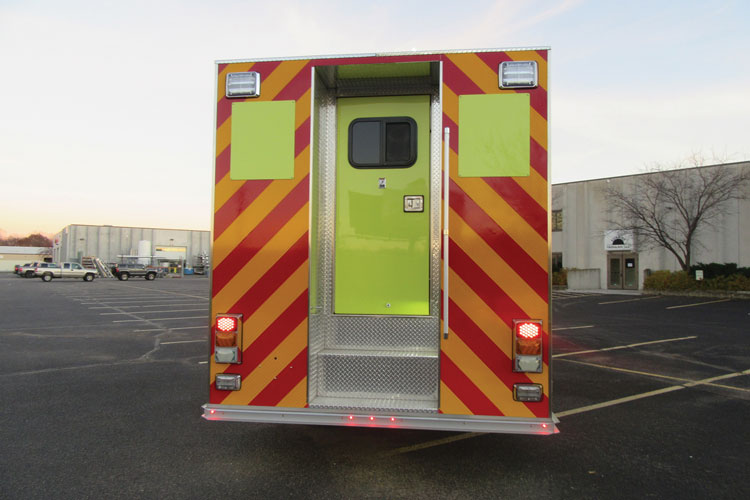 8 The interior of each walk-through rescue squad, where additional equipment is stowed, can be accessed through a rear door or from the body of the cab