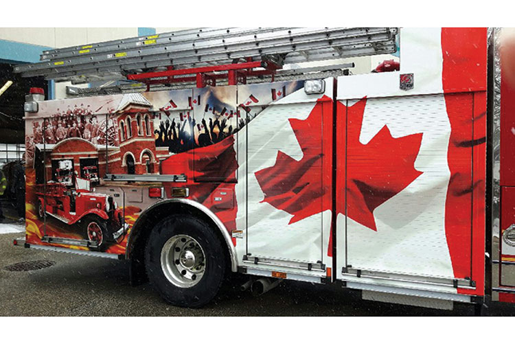 13 The Markham (Ontario) Fire and Emergency Services Green Power-equipped 2016 Smeal custom pumper. Built on a Spartan Metro Star chassis, this truck features a 500-gallon water tank and a Hale Qmax 2,250-gpm pump. The custom graphics recognize the history of the department and some of Ontario’s landmarks as part of 2017’s year-long celebration of Canada’s 150th birthday