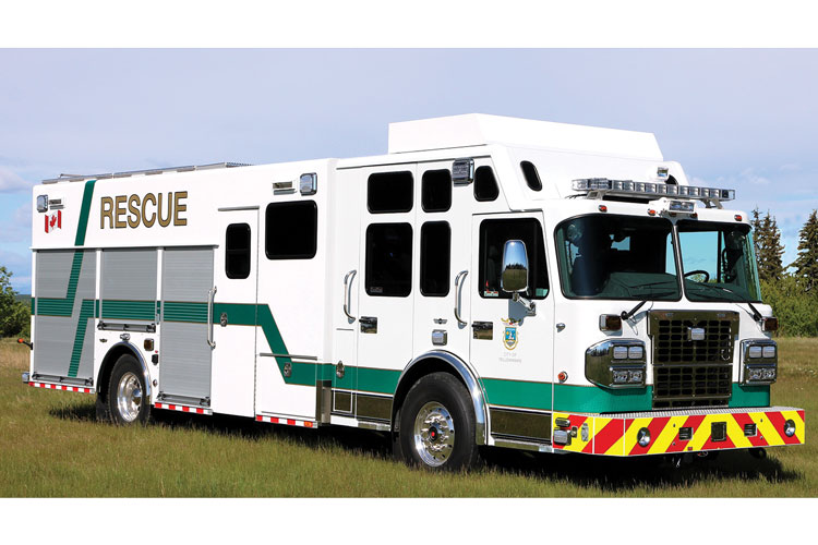 8 Safetek delivered an SVI custom rescue built on a Spartan Metro Star chassis to the City of Yellowknife’s Fire Division in Canada’s Northwest Territories. The rig has a 22-foot-long body and a unique flush-mount side entrance door. 