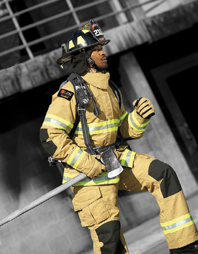 1 Lion was the manufacturing partner in the Department of Homeland Security’s Smoke Resistant Turnout project, which increased turnout gear protection at interfaces like the cuffs of coats and pants, the bottom of the coat, and the neck area. (Photo courtesy of Lion.)