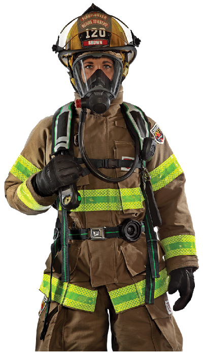 2 Fire-Dex offers the Interceptor package of turnout gear that includes FXR personal protective equipment (shown), an H41 Interceptor Hood, and TECGEN wildland and rescue gear. (Photos 2 and 3 courtesy of Fire-Dex.) 