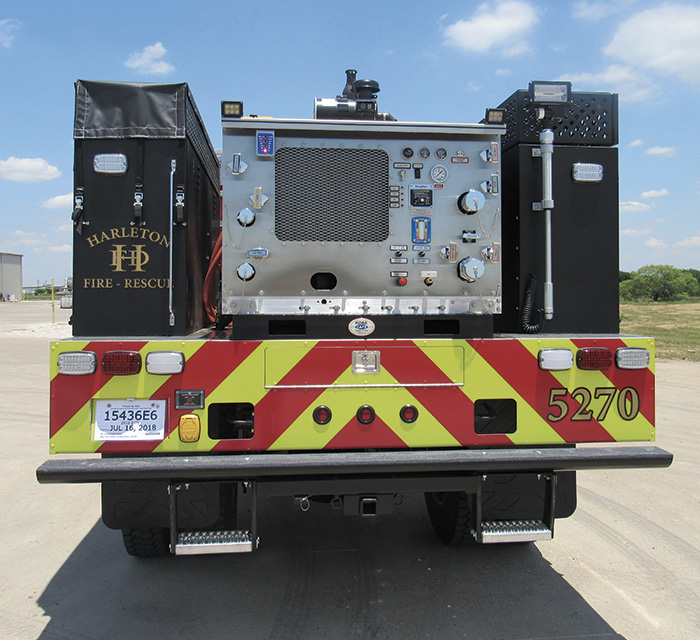 The Harleton (TX) Volunteer Fire Department had Rowe CAFS build this CAFS pumper with a DM44 unit that produces 175 gpm and 60 cfm at 135 psi.