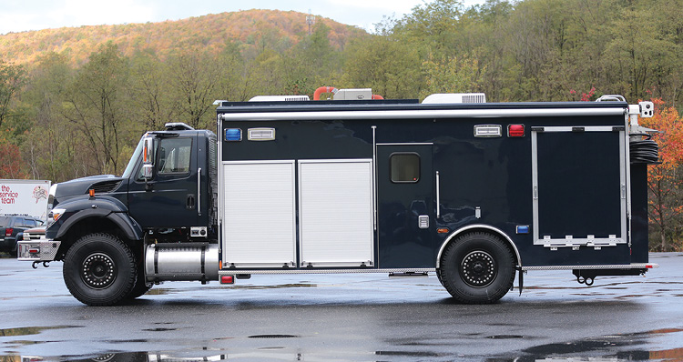 KME built eight EOD trucks for the U.S. Navy on International 7600 two-door walk-in rescue chassis and cabs that can be sealed against contamination. (Photos 6-9 courtesy of KME.) 