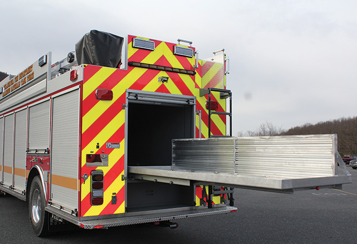 Philadelphia’s hazmat unit has a 12-foot slide-out in the rear compartment and trays and tool boards in all the side compartments.