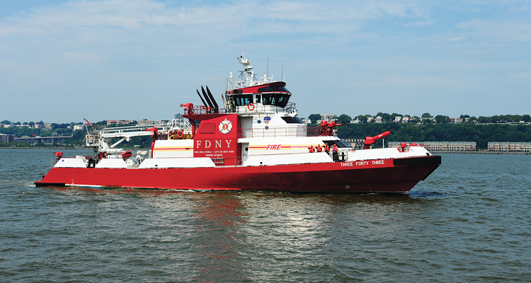 The FDNY’s fire boat Three Forty Three has a military-grade CBRNE filtration system that creates positive pressure and filtered air, allowing a safe space to work inside the 140-foot vessel. (Photos 11-14 courtesy of Fire Department of New York.)