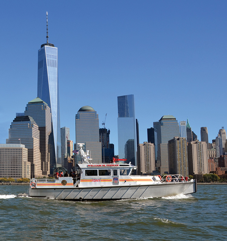 William J. Feehan, a 66-foot MetalCraft Marine fireboat operated by the FDNY’s marine battalion, also has a CBRNE protection system.