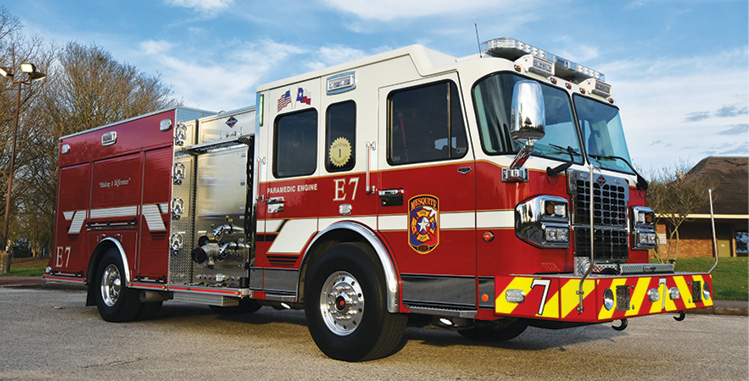 Spartan ER—Mesquite (TX) Fire Department pumper. Metro Star LFD cab and chassis; Cummins L9 450-hp engine; Hale Qmax 1,500-gpm pump; Pro Poly 500-gallon polypropylene water tank; 30-gallon Class A foam cell; 20-gallon Class B foam cell; FoamPro 2002 dual-agent foam system. Dealer: Ryan Snowden, Metro Fire Apparatus Specialists, Houston, TX.