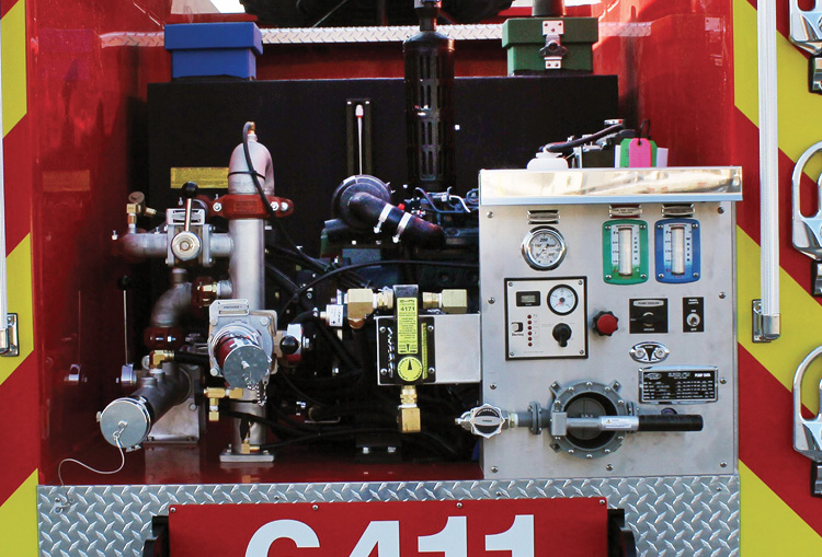 REV Group often installs around-the-pump foam proportioning systems on Type 6 pumpers when departments need foam only at one or two discharges.