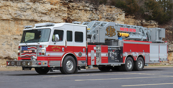 Rosenbauer—South Bend (IN) Fire Department 100-foot aerial ladder quint.