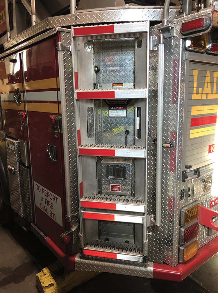 The design of the FDNY’s Ferrara rear-mount apparatus required it to be of an angular design, allowing an easier swing out of quarters and less damage to the access ladder.