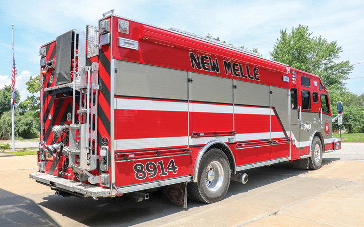 The New Melle rescue-pumper is powered by a 505-hp X15 diesel engine and an Allison 4000 EVS automatic transmission.