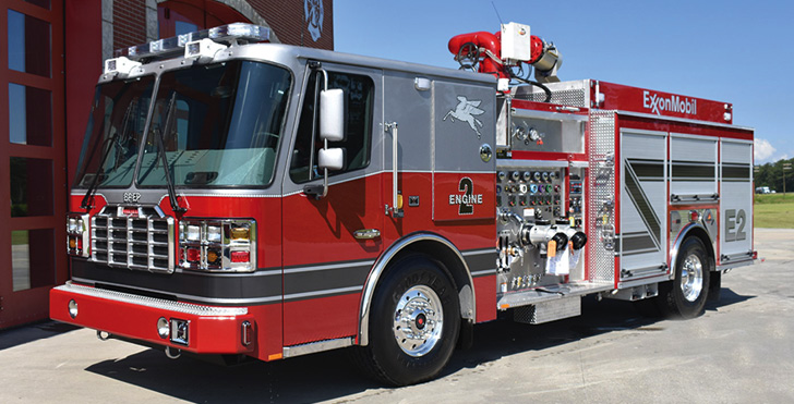 Ferrara—Exxon Beaumont Polyethylene, Beaumont, TX, Super Pumper. Inferno cab and chassis; Cummins X15 600-hp engine; Hale 8 FG 3,000-gpm pump; 1,000-gallon polypropylene foam tank; Williams HS2 Class B foam system; Williams Ambassador 2X6 deck gun monitor. Dealer: Mike Covington, Star Emergency Group, Houston, TX.