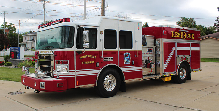 HME Ahrens-Fox—Village of Montpelier (OH) Fire Department pumper. Ahrens-Fox AF1 cab and chassis; Cummins L9 450-hp engine; Ahrens-Fox AF2000SS 1,750-gpm stainless steel centrifugal pump; UPF Poly 1,045-gallon water tank; 30-gallon foam cell; Ahrens-Fox direct injection 3.0-gpm foam system; rooftop compartments. Dealer: Steve Spath, Fire Safety Services Inc., Huntsville, OH.