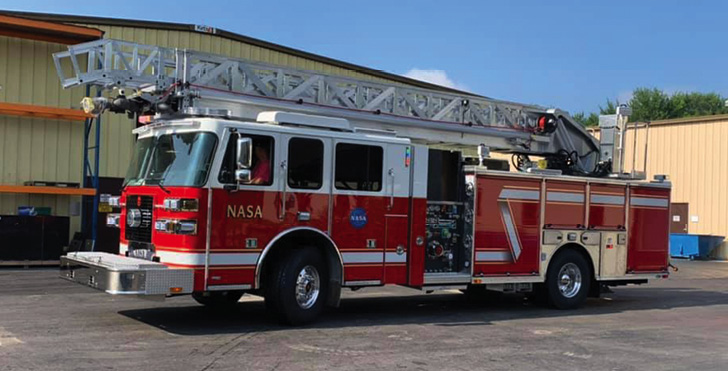 Sutphen—NASA, Kennedy Space Center, FL, 75-foot rear-mount aerial ladder quint. Monarch cab and chassis; Cummins L9 450-hp engine; Hale Qmax 2,000-gpm pump; UPF Poly 500-gallon water tank; 40-gallon foam cell; Elkhart eductor foam system; Harrison 10-kW generator. Dealer: Guy Lombardo, South Florida Emergency Vehicles, Fort Myers, FL.