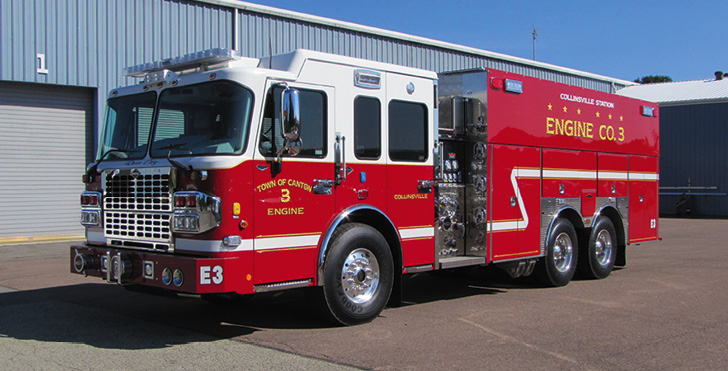 4 Guys Fire Trucks—Town of Canton (CT) Volunteer Fire & EMS, pumper-tanker. Spartan Gladiator MFD cab and chassis; Cummins X15 565-hp engine; Hale Qmax-XS 2,000-gpm pump; UPF Poly 2,500-gallon water tank; TFT Crossfire deck gun on 18-inch TFT Extend-A-Gun; Newton 10-inch square electric dump valves on sides and rear; Zico Quic-Lift horizontal ladder bracket. Dealer: Jon Cares, Granite Fire Apparatus Inc., Pelham, NH.