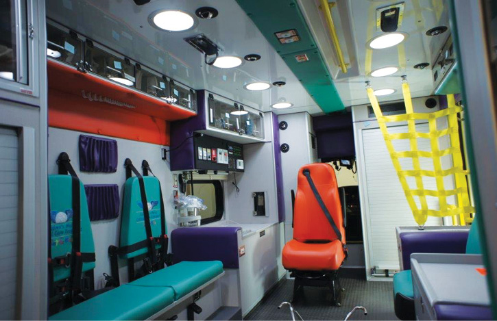 The interior of the Mercy Children’s Hospital St. Louis pediatric critical care rig.