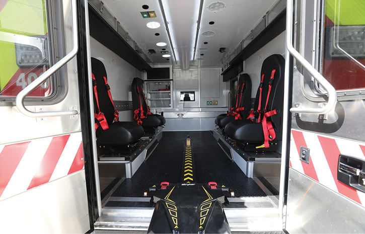 The interior of the pediatric critical care ambulance that Wheeled Coach built for Riley Hospital for Children.