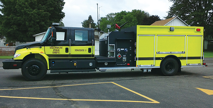 Rosenbauer—Bronson (MI) Fire Department pumper. International 4400 SBA 4x2 4-door cab and chassis; Cummins L9 350-hp engine; Hale DSD 1.500-gpm pump, 1,000-gallon polypropylene water tank; 20-gallon foam cell; FoamPro 1600 Class A foam system. Dealer, Bob Colter and Jim Warner, Emergency Vehicles Plus, Holland, MI.