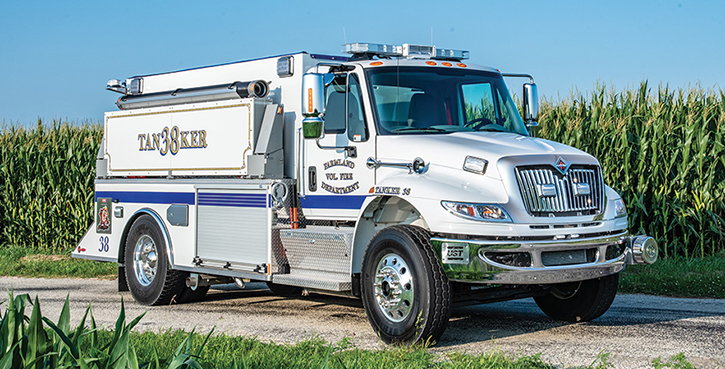 UST—Farmland (IN) Volunteer Fire Department tanker. International 4400 SBA 4x2 cab and chassis; Cummins L9 350-hp engine; Hale AP-50 500-gpm pump; 2,000-gallon APR polypropylene water tank. Dealer, Tim Swartz, Hoosier Fire Equipment Inc, Indianapolis, IN.