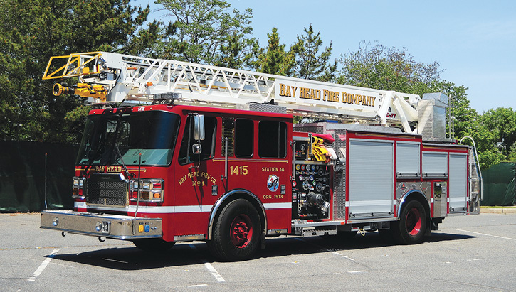 The various types of Ferrara aerial devices that FF1 has delivered. The Bay Head Fire Company in Ocean County, New Jersey, runs a Ferrara quint with a 77-foot rear-mount aerial, a 1,500-gpm pump, and a 500-gallon tank. It has a 210-inch wheelbase and is a popular size aerial device in New Jersey. 