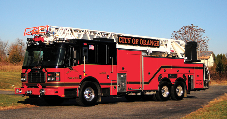 Ladder Company 1 of the Orange (NJ) Fire Department has a 102-foot straight rear-mount aerial. It has an 11-foot 3-inch overall height.