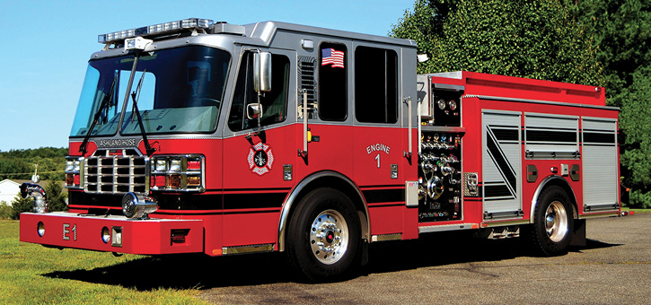 The various “straight” engines (aka pumpers) delivered by FF1 to career or combination New Jersey fire departments. The career engines appear to be short wheelbased, no frills, basic rigs set up for hose humping. The wheelbases on the following rigs are 185 inches, 185 inches, 181 inches, 193 inches, and 188 inches. All have black vinyl (or coated) pump operator panels and medium four-door cabs with a maximum six-seat capacity. Shown here, East Orange’s (NJ) engine lettered “Ashland Hose” is a 1,500-gpm and 500-gallon rig with double high side compartments. A silver-over-red paint job is an East Orange feature.