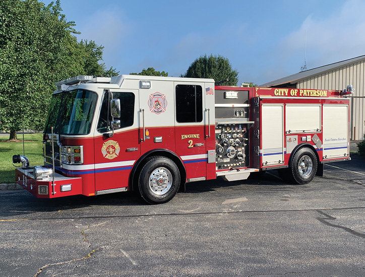 Paterson (NJ) Fire Department Engine 2 has a 1,500-gpm pump, 500-gallon tank, and no crosslays. It has two rear 2½-inch discharges plus a 2½ inch discharge in the main hosebed for a preconnect. There’s also a rear 5-inch large-diameter hose inlet, a front suction inlet, and a low hosebed—58.50 inches from ground level. Many career engines are opting for the low hosebed style.