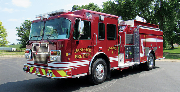 Smeal—Hancock (NH) Fire Department pumper. Sirius II cab and chassis; Cummins L9 450-hp engine; Waterous CSC20 1,250-gpm pump; 1,000-gallon polypropylene water tank; 30-gallon foam cell; FoamPro 1600 single-agent foam system; SpaceSaver 400V breathing air fill system with three 5,000-psi bottles. Dealer: Dave Farrell, New England Fire Equipment & Apparatus Corp., North Haven, CT.