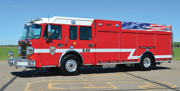 CustomFIRE—Jordan (MN) Fire Department pumper. Spartan Metro Star cab and chassis; Cummins L9 450-hp engine; Waterous CMC20 1,250-gpm pump; UPF Poly 1,000-gallon water tank; 25-gallon foam cell; FoamPro 1600 single-agent foam system; front bumper extension with hosewell; encapsulated roll-up door protection. Dealer: Wayde Kirvida, Custom Fire Apparatus Inc, Osceola, WI.