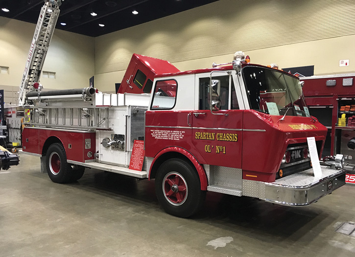 The first chassis manufactured by Spartan in 1975. An FMC cab was trimmed out and installed by Spartan and delivered to the FMC Fire Apparatus Division in Tipton, Indiana, in 1976. The rig’s first owner was the Covington (OH) Fire Department.