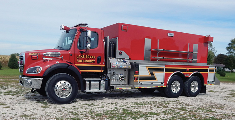 Alexis—Lake Egypt Fire Protection District, Marion, IL, pumper-tanker. Freightliner M2 cab and chassis; Detroit DD13 12.8L 450-hp engine; Waterous CXVK 1,000-gpm pump; 3,000-gallon polypropylene water tank; one Newton 10-inch square electric swivel dump with 36-inch manual extension. Dealer; Stan Froelich, Alexis Fire Equipment, Alexis, IL.