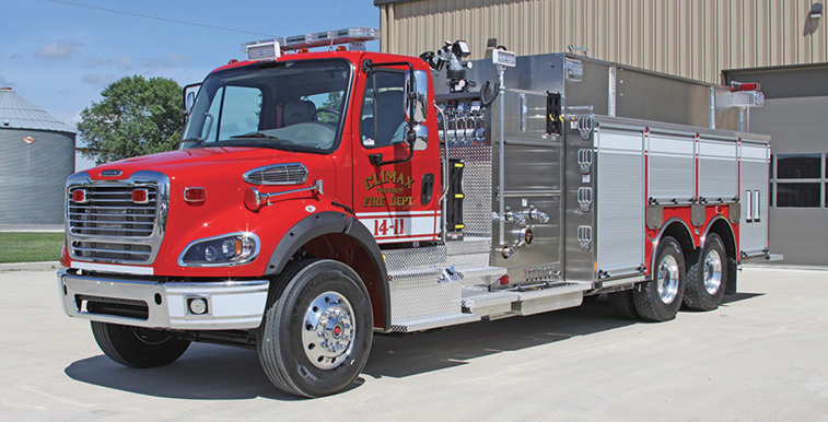 Toyne—Climax (MI) Fire Department pumper-tanker. Freightliner M2 cab and chassis; Cummins L9 450-hp engine; Waterous CSU 1,500-gpm pump; UPF Poly 2,500-gallon water tank; 25-gallon foam cell; Foam Pro 1600 Class A foam system; stainless steel fire body; TFT Monsoon electric monitor. Dealer: Roger Engvall, The Fire Company, Allendale, MI.