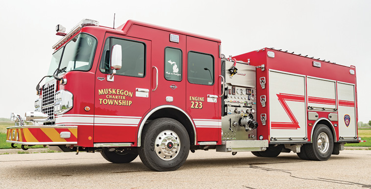 Spencer—Muskegon Charter Township, Muskegon, MI, pumper-tanker. Spartan Metro Star cab and chassis; Cummins L9 450-hp engine; Hale Qmax 1,500-gpm pump; APR polypropylene 2,000-gallon water tank; 20-gallon foam cell; Hale SmartFOAM single-agent foam system. Dealer: Spencer Manufacturing, South Haven, MI.