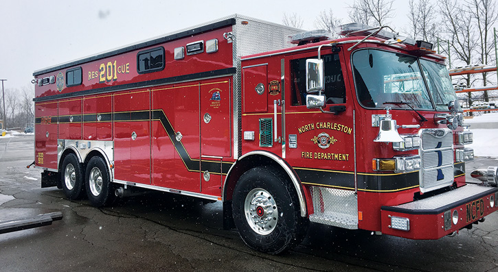 The North Charleston technical rescue is powered by a Cummins 505-hp X15 engine and an Allison 4000 EVS automatic transmission and has a Jacobs engine brake