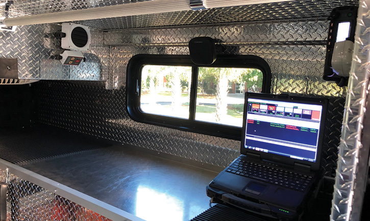 A command area is built into the shelving on the inside of the walk-in area.  