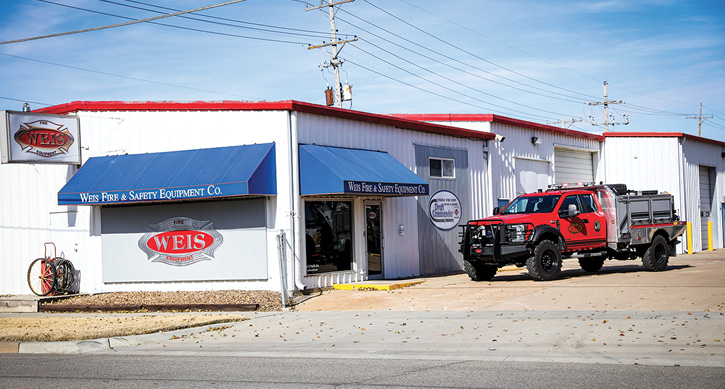 The original Weis Fire and Safety building on the left was purchased in 1995. Several additions were made, and additional buildings were purchased. The facility now includes more than 25,000 square feet. (Photos courtesy of Weis Fire and Safety unless otherwise noted.)  