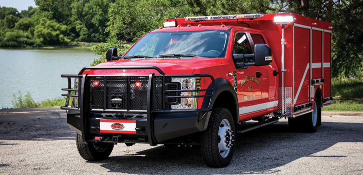 Baker Township Fire Department No. 1 in Crawford County, Kansas, took delivery of this light walk-around rescue built by Weis on a Ford F-550 four-door chassis. The 144-inch-long body is fabricated of 3⁄16-inch aluminum plate. 