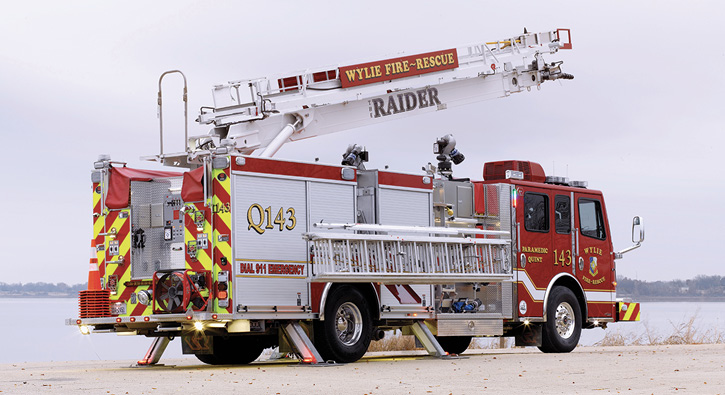 Rosenbauer built a 55-foot ACP with a jack spread of 11 feet 9 inches for the Wylie (TX) Fire Department.